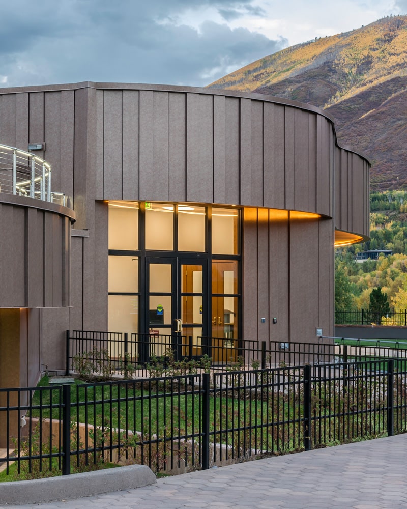 Close Up Of Building With Brown Vertical Siding